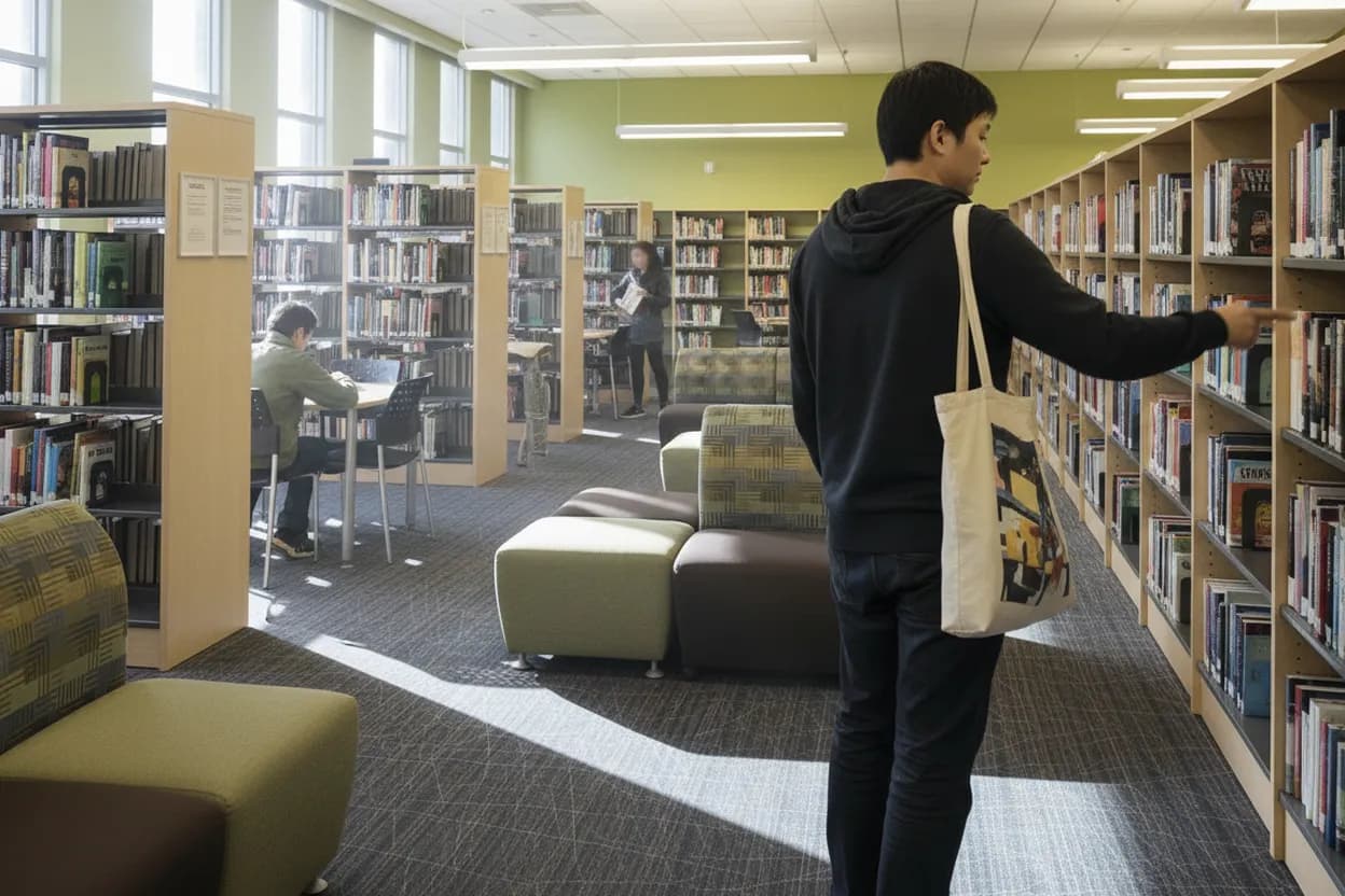 NYC experience scene for Queens Public Library at Flushing: A Multilingual School-Form Help Stop
