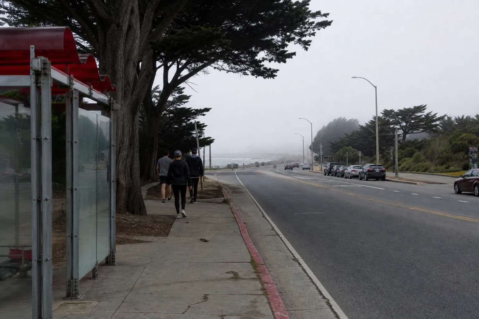 Weekend transit and curbside access near the Lands End area.