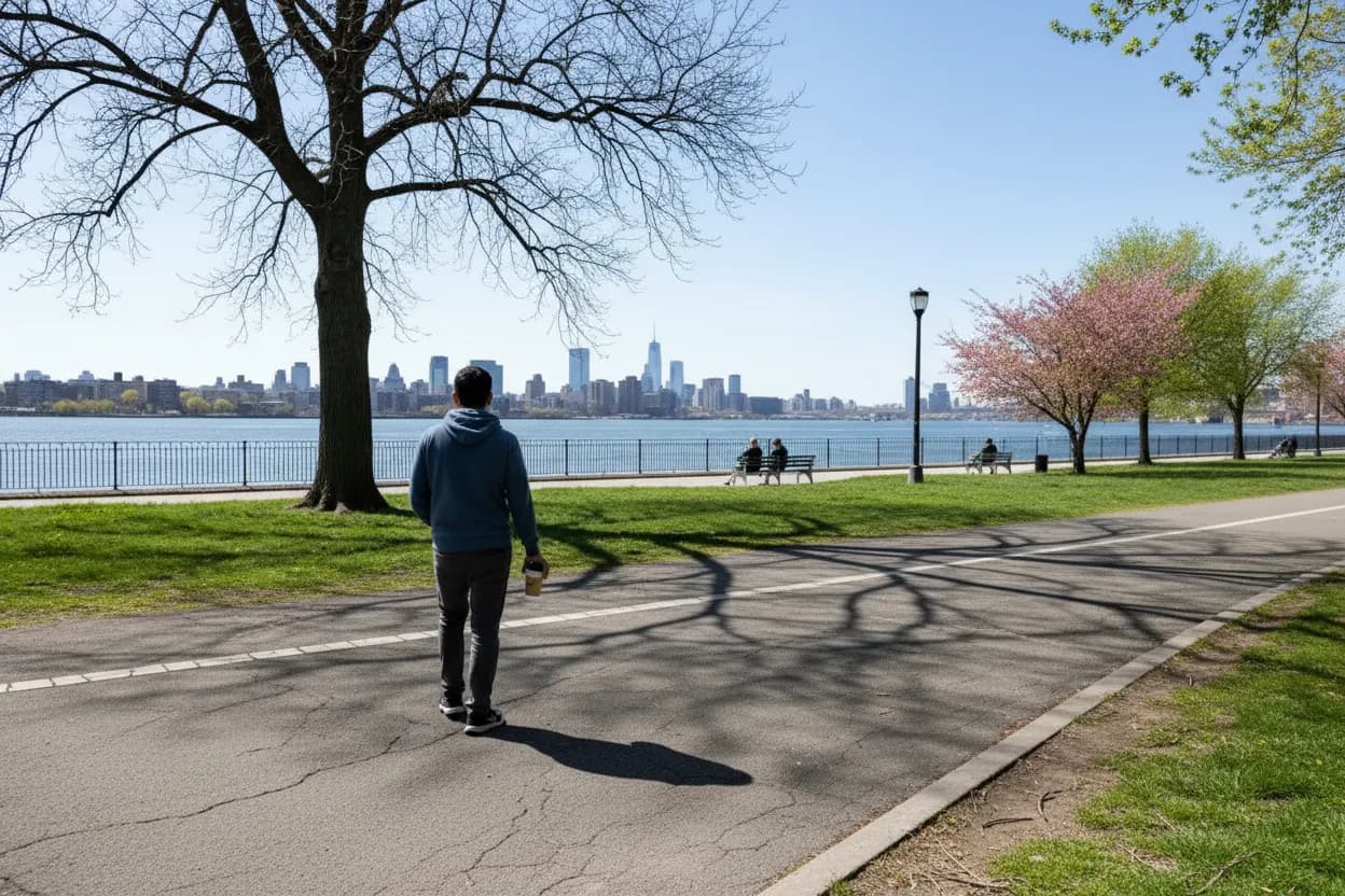 NYC experience scene for Ralph Demarco Park Sunrise Bench Walk for Queens Caregivers