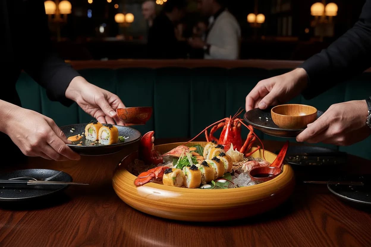Seafood table being cleared after a Midtown dinner