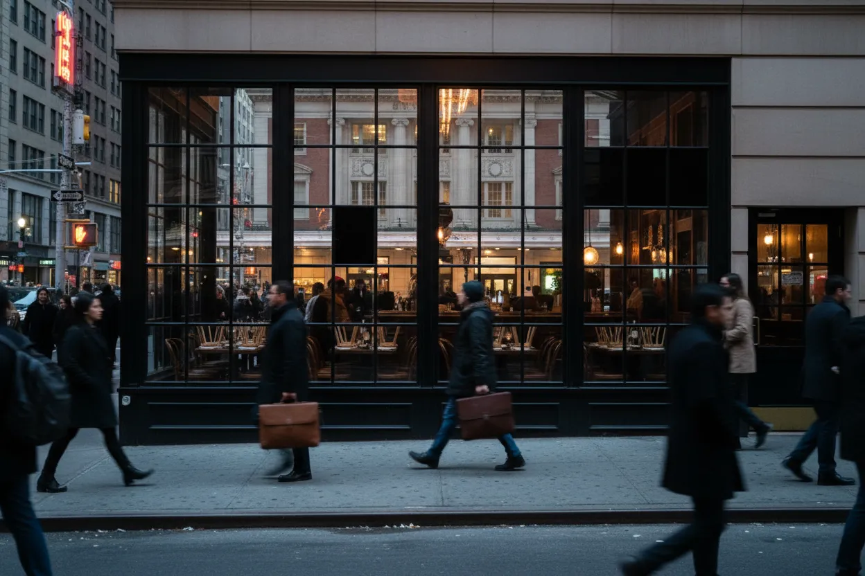 Seventh Avenue restaurant exterior at the end of an evening