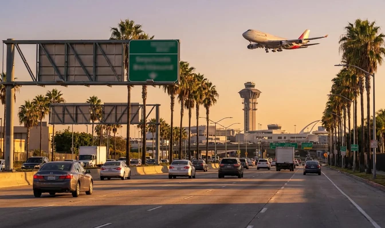 Sepulveda Boulevard northbound approaching LAX with terminal signs visible