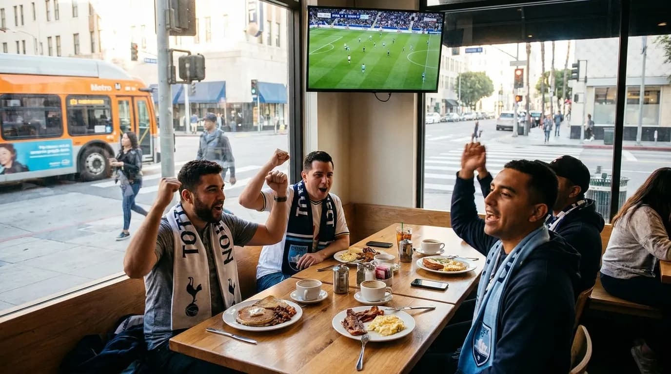 Restaurant staff member checking television screen settings and sports channel lineup