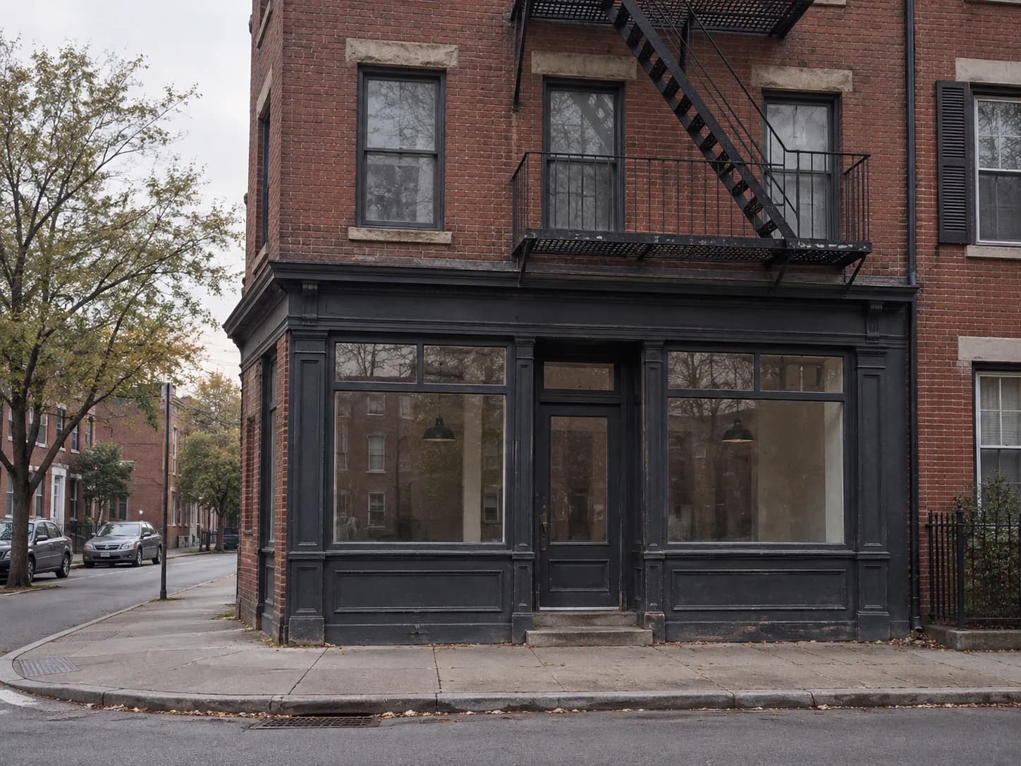 A narrow shopfront on a quiet residential corner