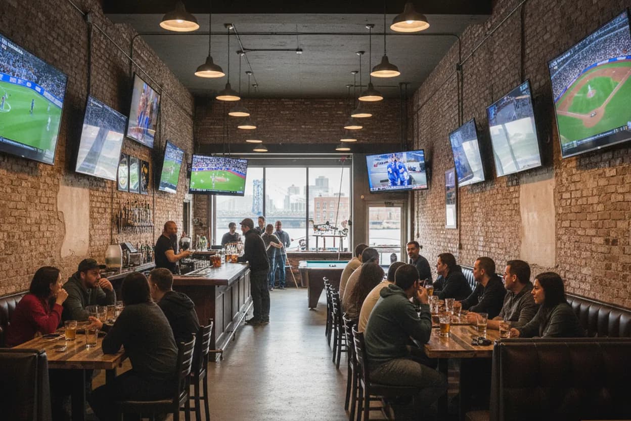 Cover scene for Rivercrest Astoria: A Queens Sports-Bar Plan for Groups with Different Games
