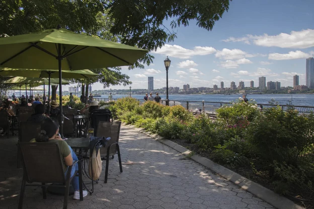 Cover scene for Riverside Park South Pier I Cafe: A Wheel-Friendly Hudson Sunset Plan