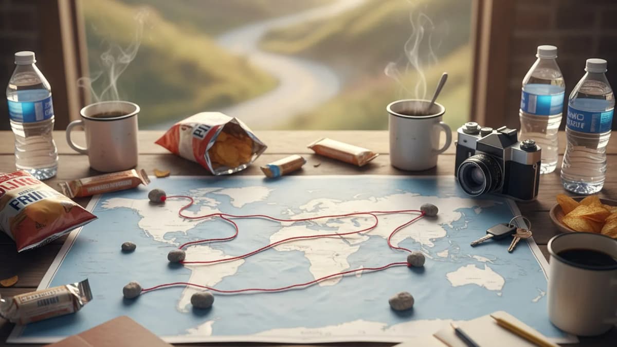Real-world editorial scene showing Karpo's proactive local planning compared with Roadtrippers
