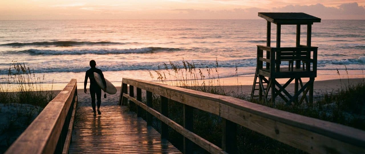Walking the Rockaway Boardwalk at Sunrise Covers Five Miles Before the Lifeguards Clock In - scene