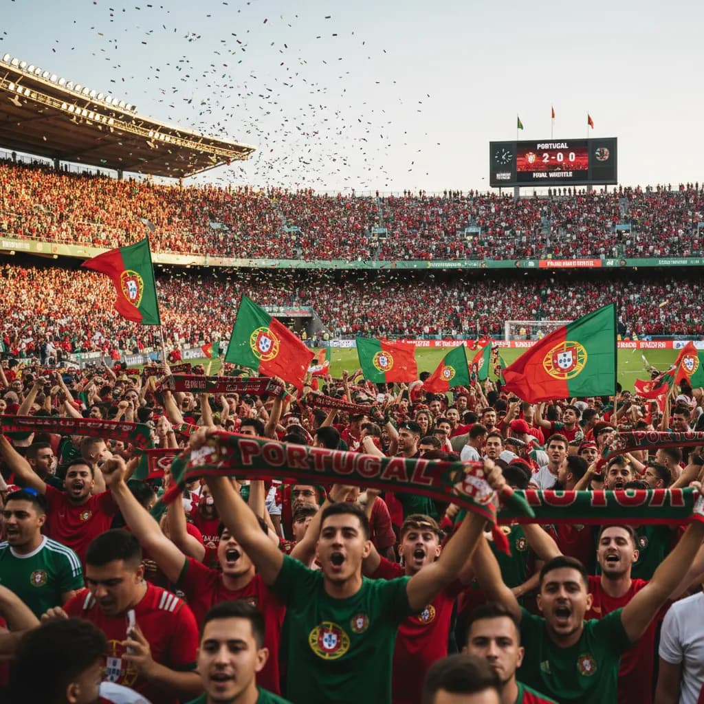 Ronaldo rising to head the ball in Portugal's red jersey during World Cup 2026
