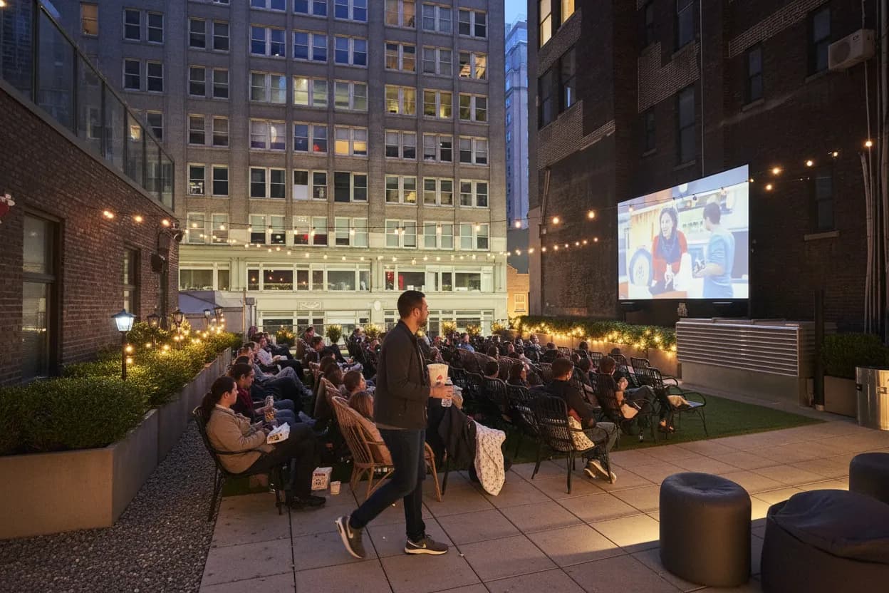 NYC experience scene for Rooftop Cinema Club Midtown: A Movie Night When the View Is Half the Plan