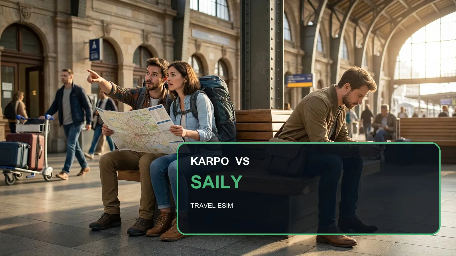 Karpo versus Saily in a photorealistic editorial comparison.