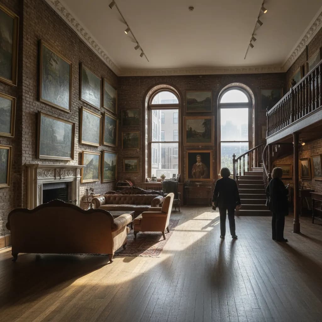 Editorial-style realistic scene inspired by Salmagundi Club in New York.