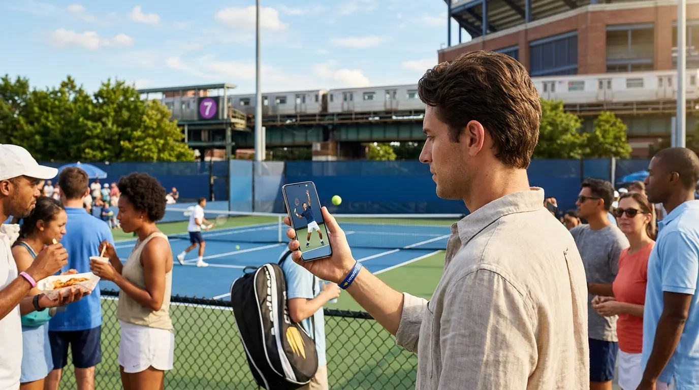 Bright editorial scene supporting Samsung Phone Settings for Sharper US Open Action Photos.