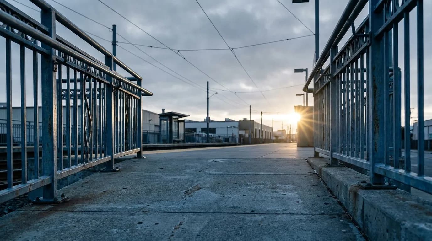Muni T-Third platform in Bayview at dusk, San Francisco