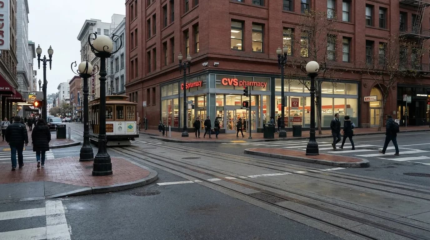 Powell Street cable car turnaround near Union Square CVS in downtown San Francisco