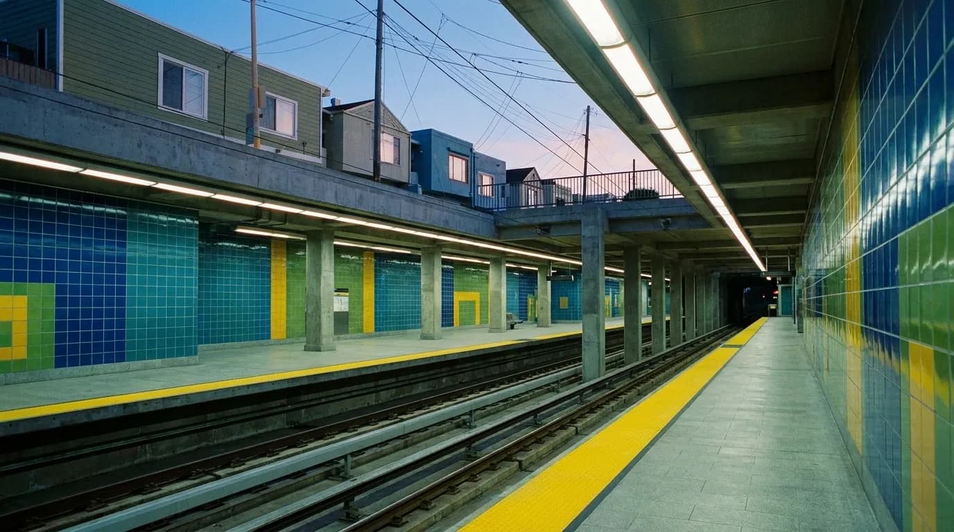 Powell Street BART platform in evening light with downtown San Francisco access