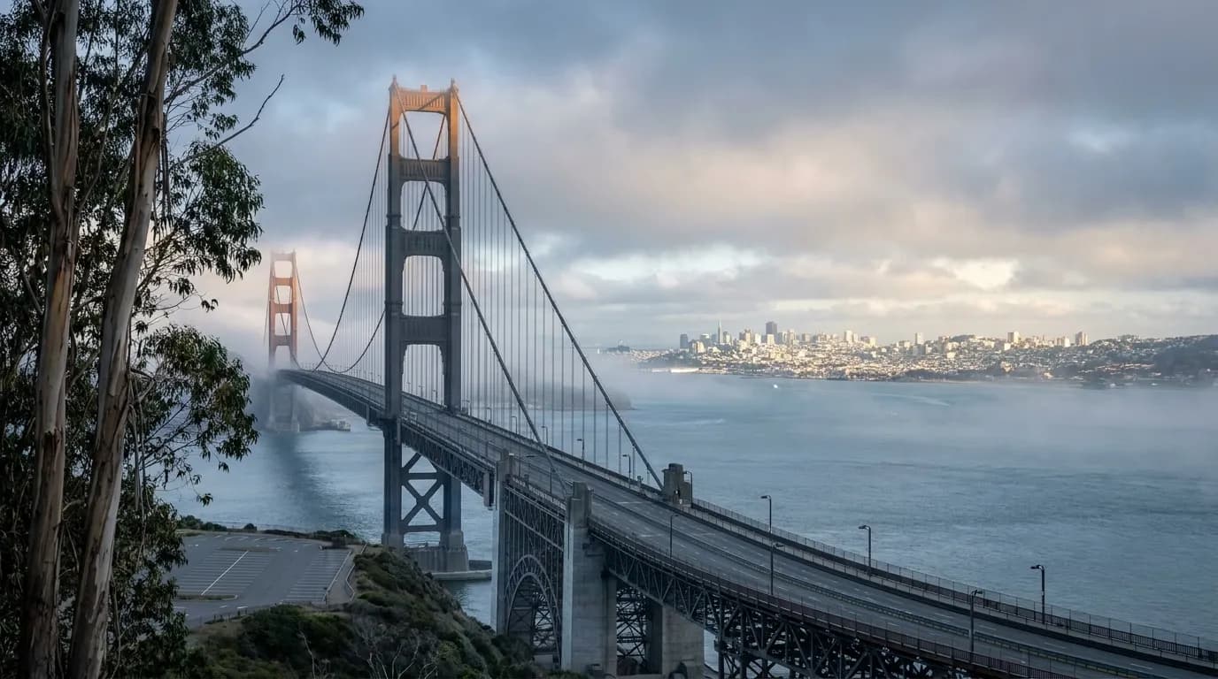 Golden Gate Bridge and Highway 101 from Marin headlands on a clear morning