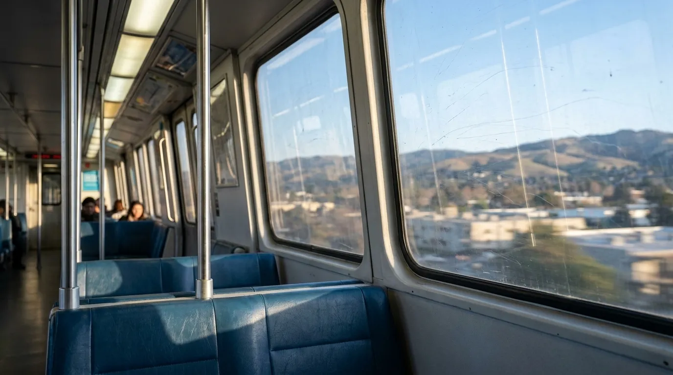 Interior of a BART train traveling toward Concord in the East Bay