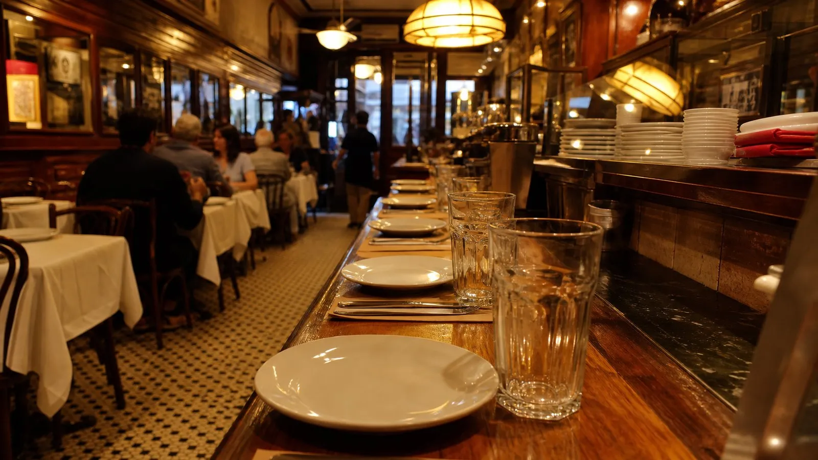 Warm restaurant counter in North Beach set for an early evening birthday dinner backup