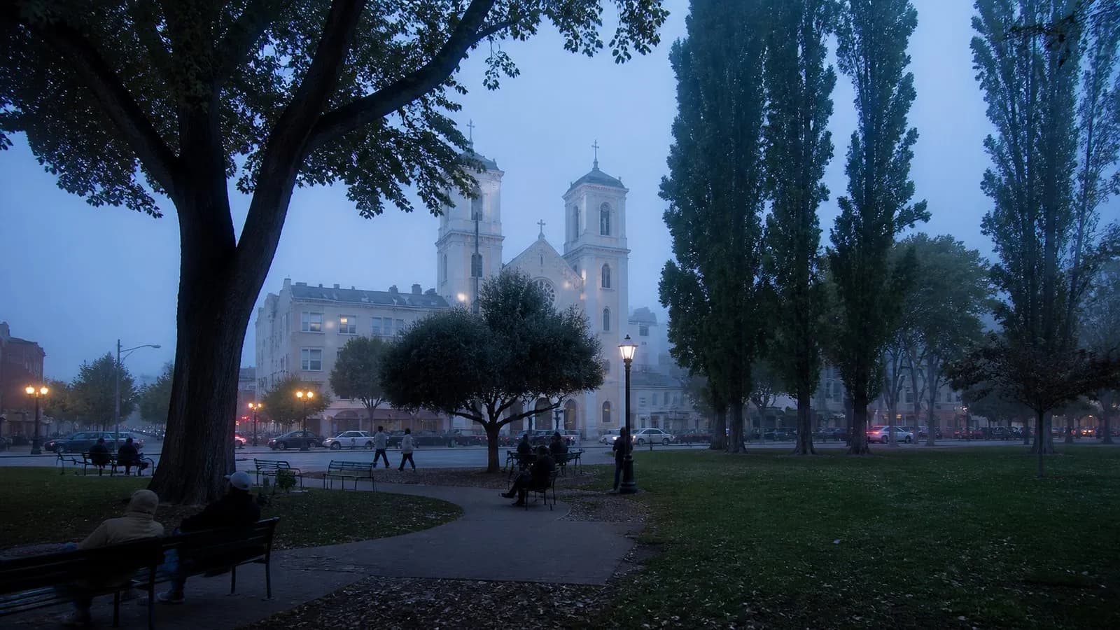 Washington Square Park at dusk in North Beach as a practical birthday meeting point