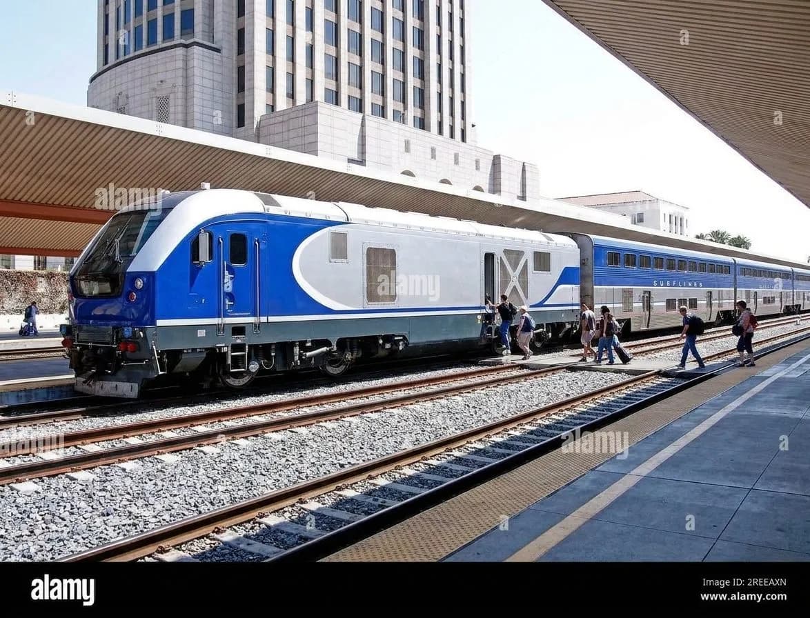 A Surfliner train boarding a downtown Los Angeles platform