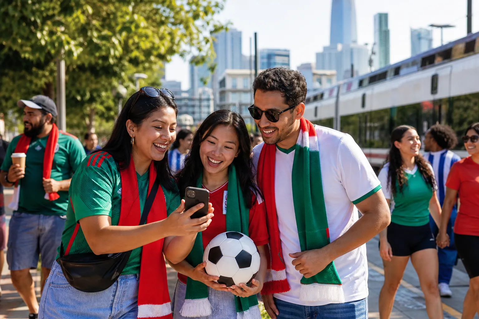 San Francisco Bay Area fans checking a World Cup match-day route