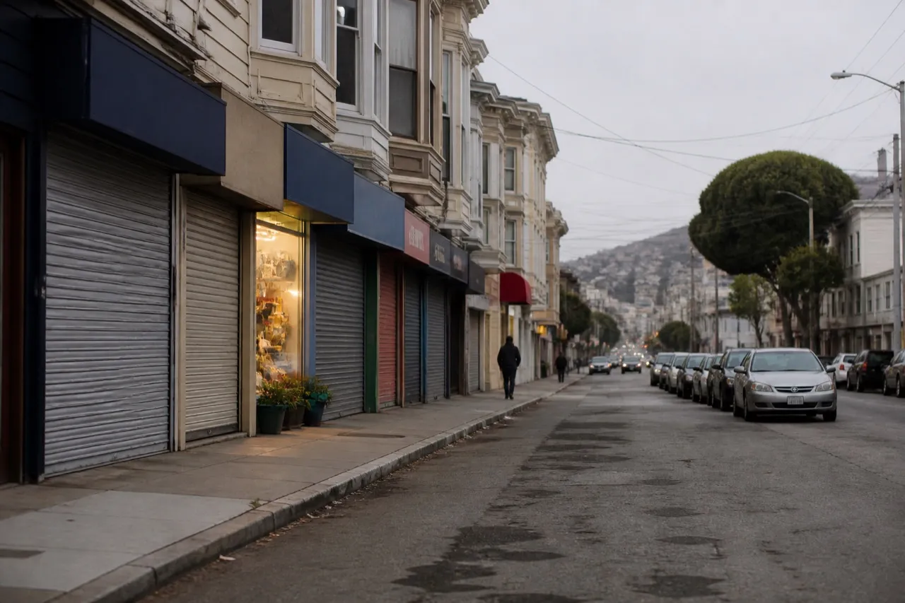 Inner Sunset San Francisco street in flat morning fog light