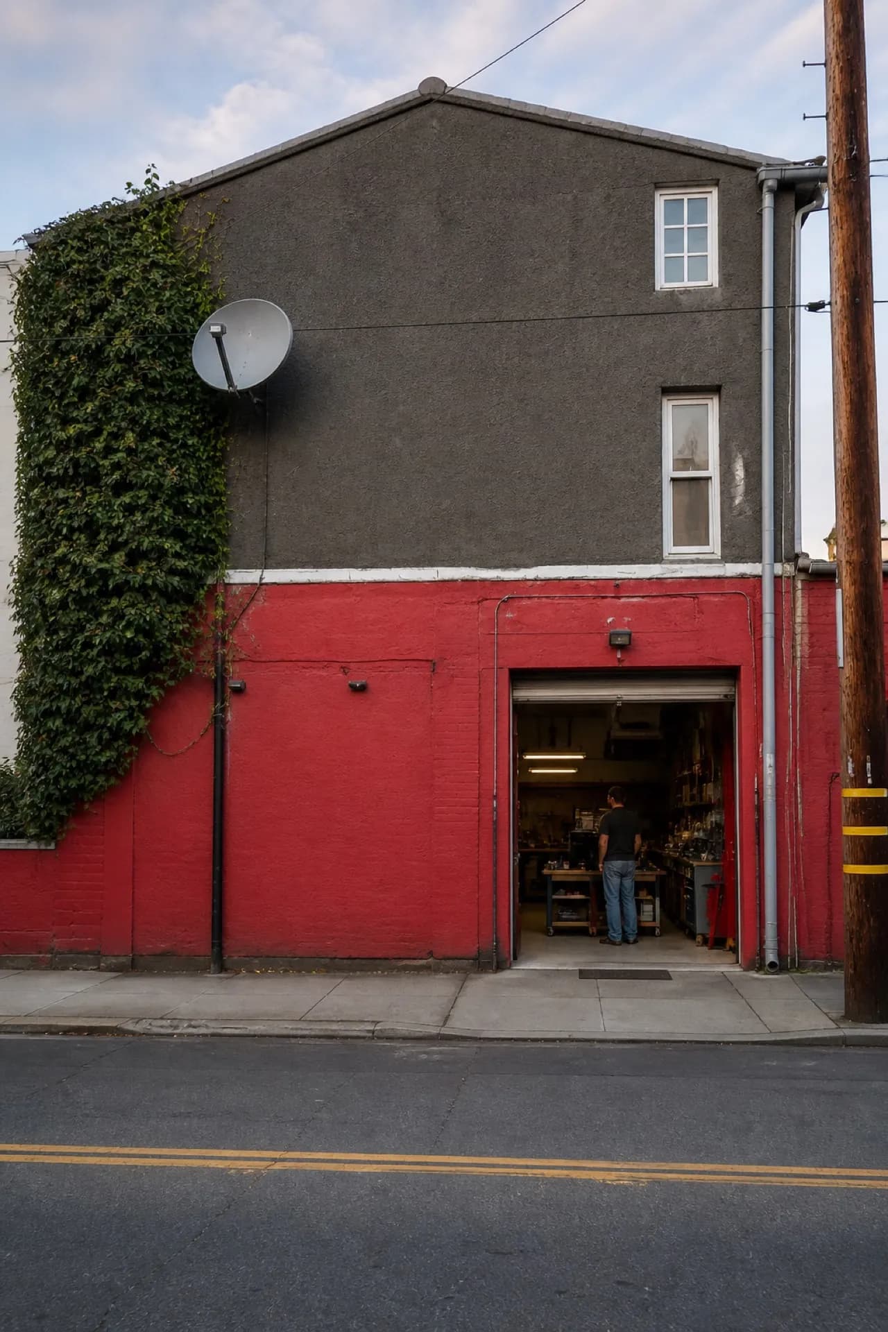 Roller-door workshop unit on a Bay Area industrial street