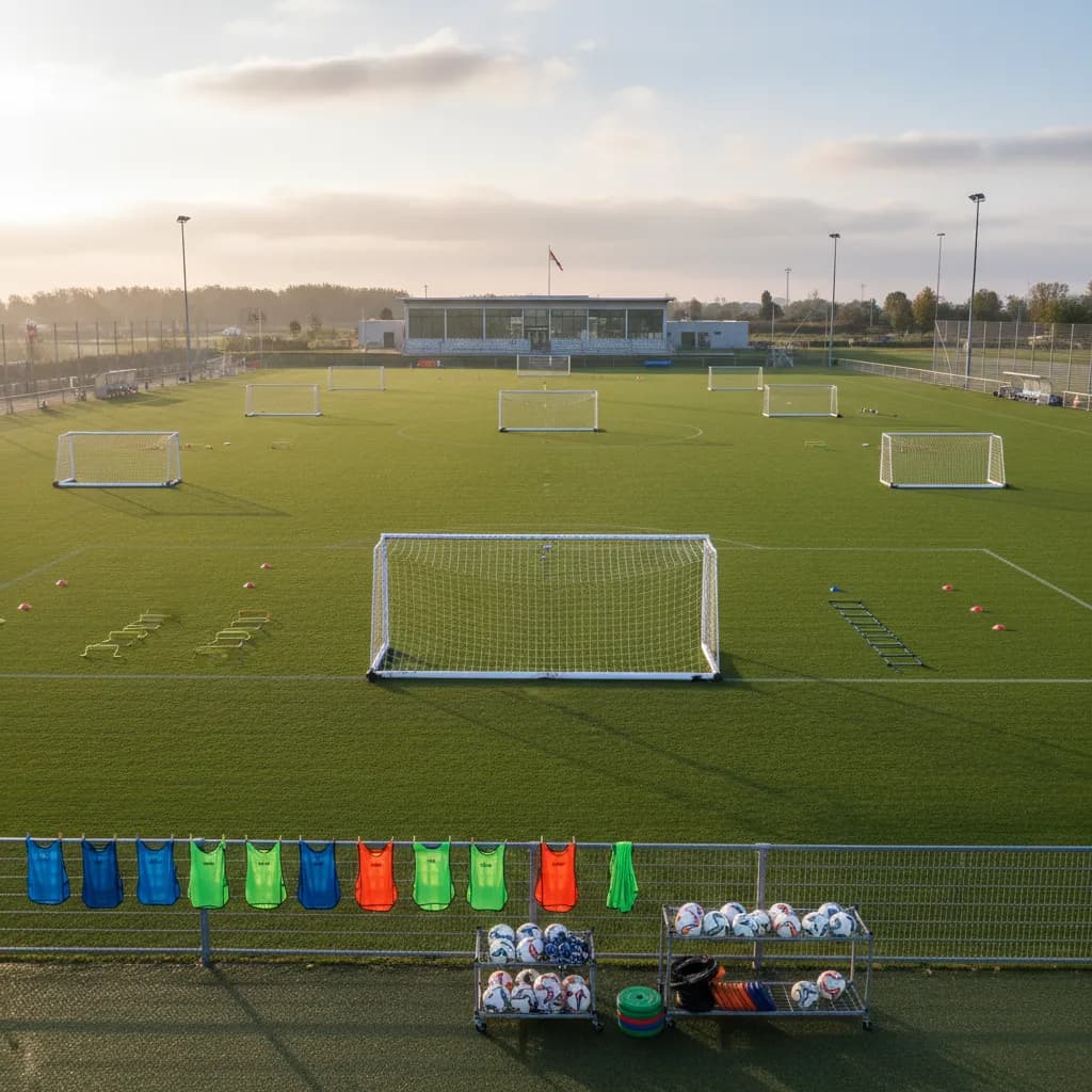 A luxurious modern soccer stadium gleams in a desert landscape