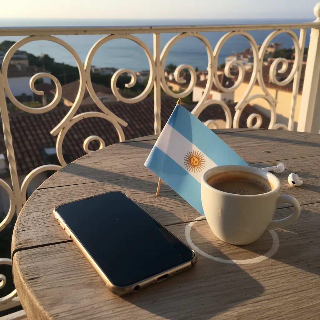 Mobile phone and Argentina flag on a balcony table capturing the viral call-up moment