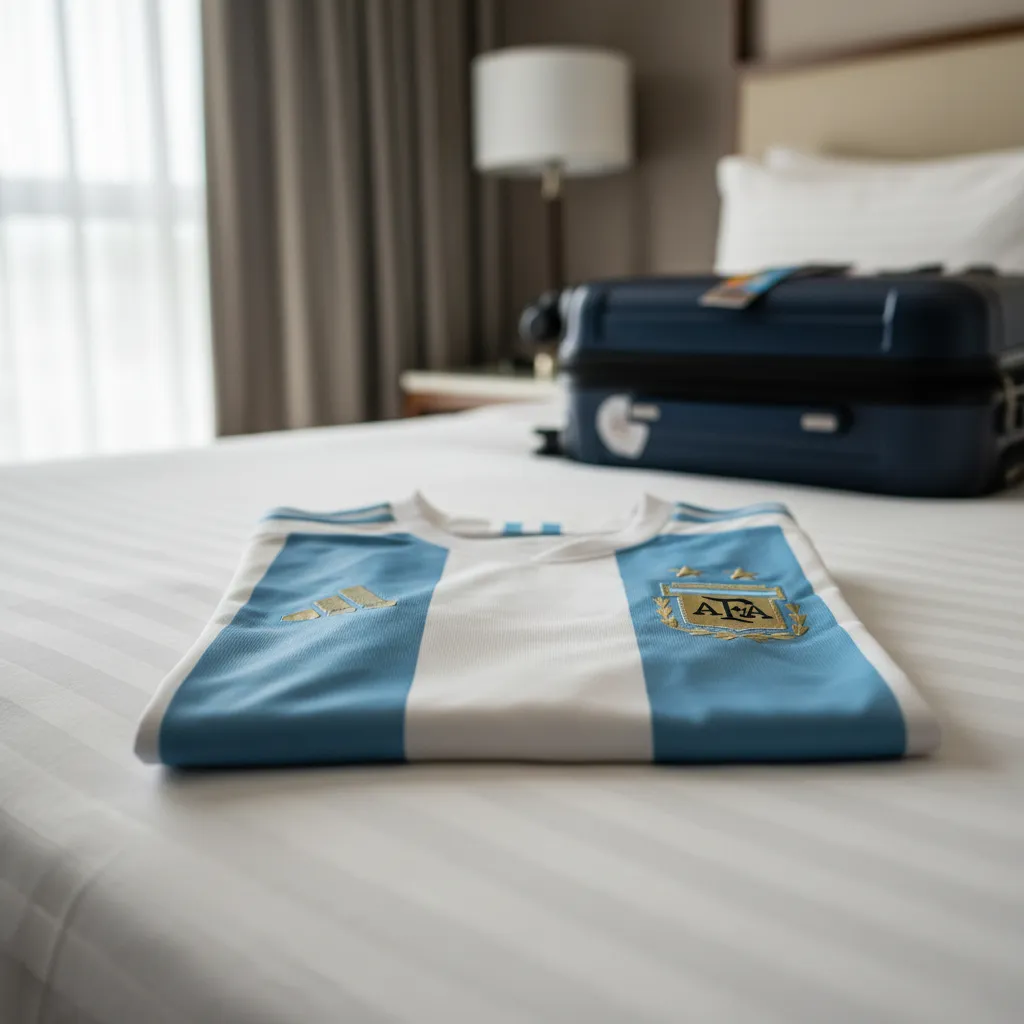 Mobile phone and Argentina flag on a balcony table capturing the viral call-up moment