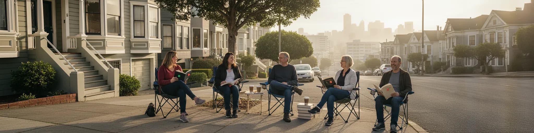 Photorealistic editorial scene for Book Clubs Near Richmond District Welcoming New Members in San Francisco.