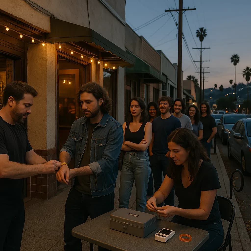 Photorealistic editorial scene for Silver Lake Last-Minute Shows With Straightforward Door Policies in Los Angeles.