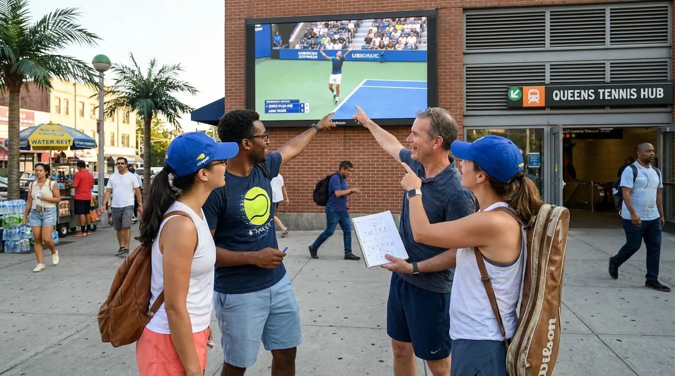 Bright US Open tennis atmosphere illustrating Serve-Plus-One Patterns Casual Tennis Fans Can Spot.