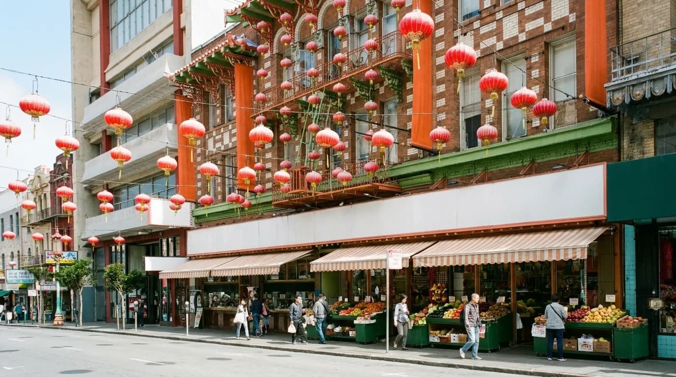 Steamed char siu bao in a bamboo basket on a dim sum cart in San Francisco Chinatown.