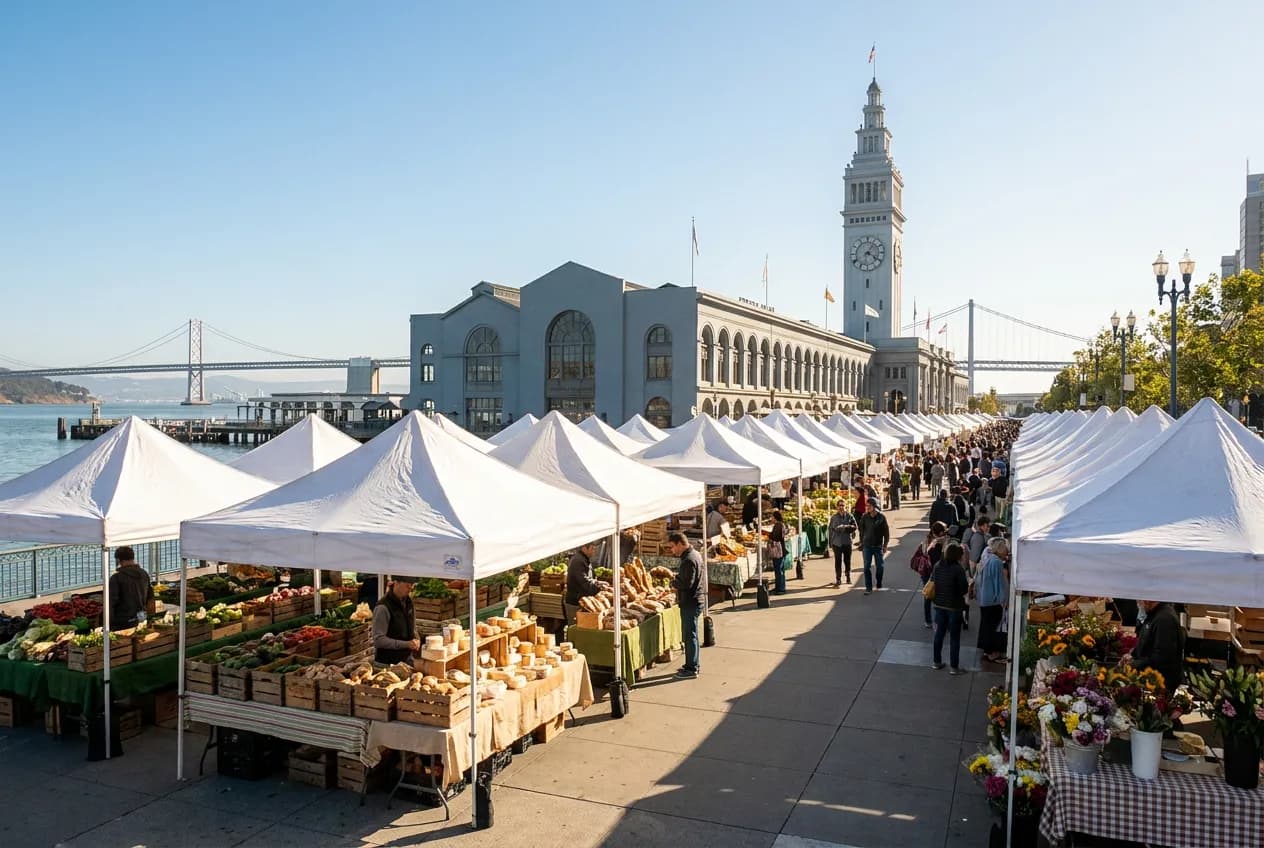 Ferry Plaza Farmers Market in Embarcadero, San Francisco — cover photograph