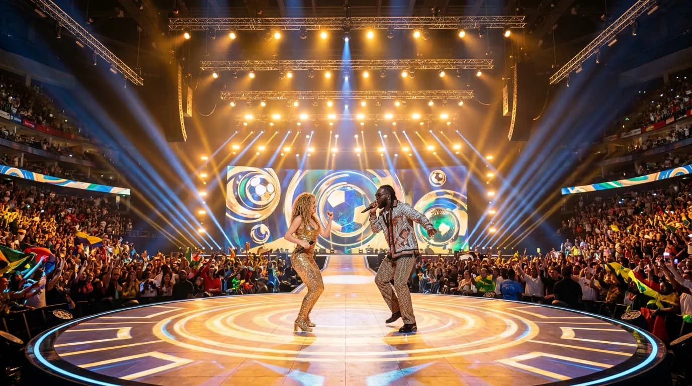 Bright editorial cover for Shakira and Burna Boy Closed the World Cup Journey