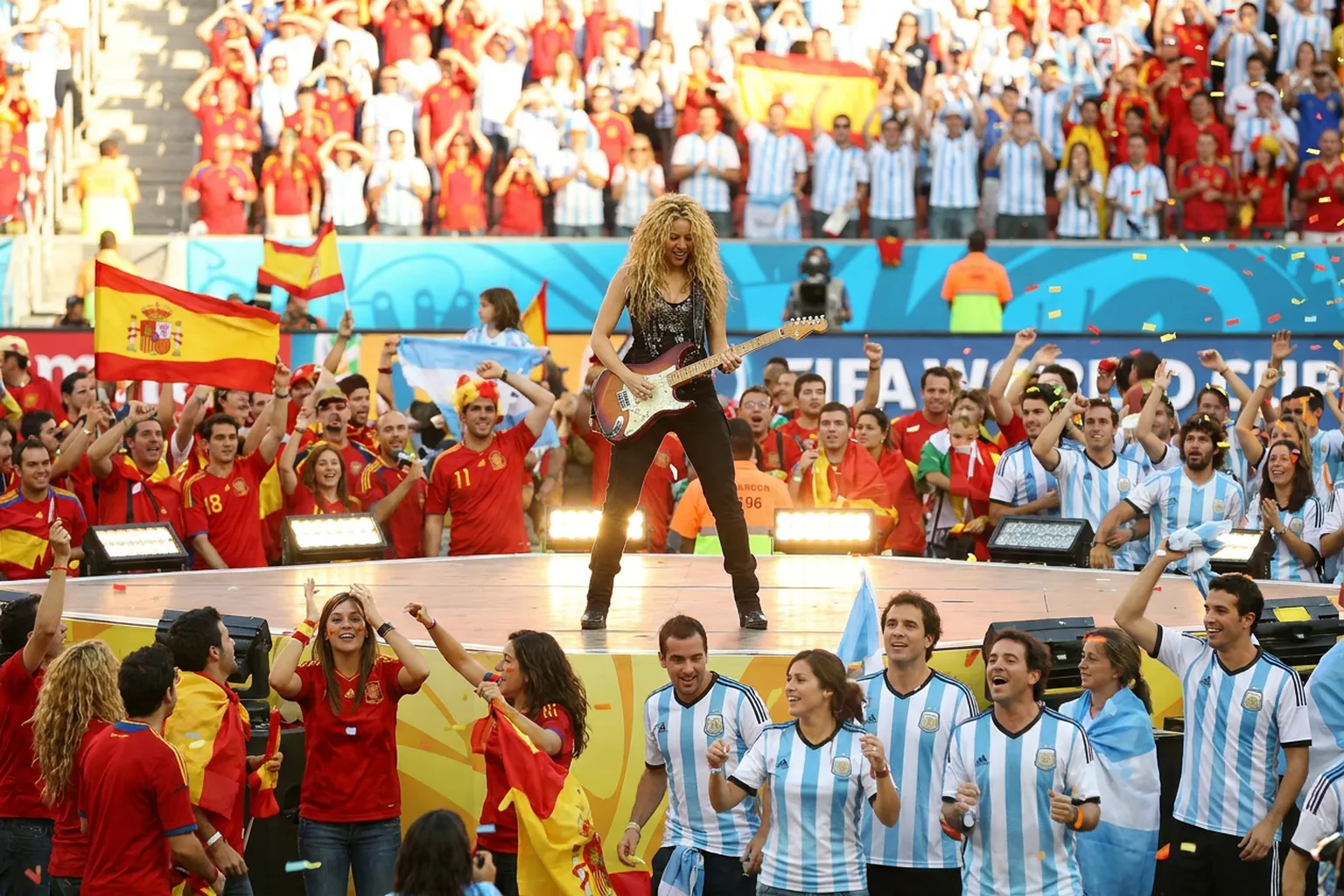 World Cup supporters navigating East Rutherford · New York City · Global broadcast during match day.
