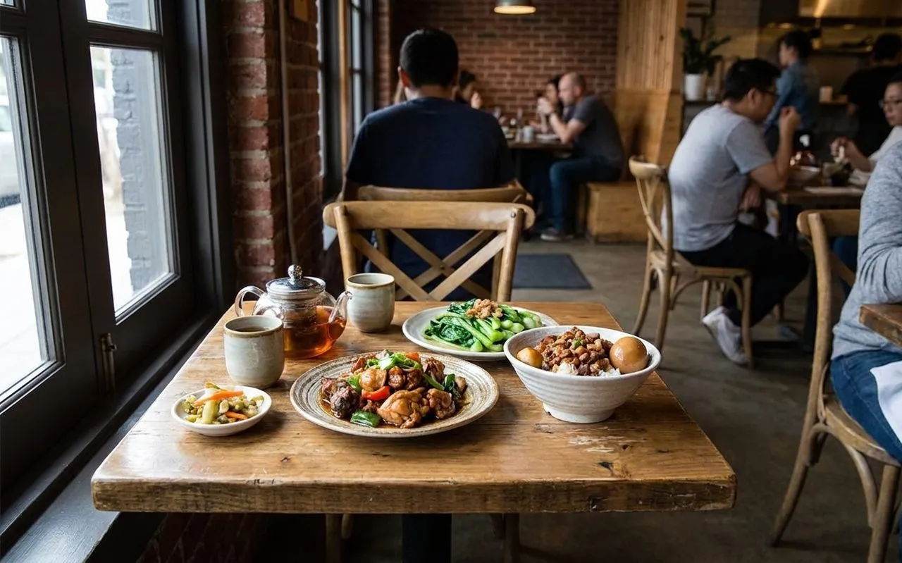 Taiwanese lunch plates on a small table