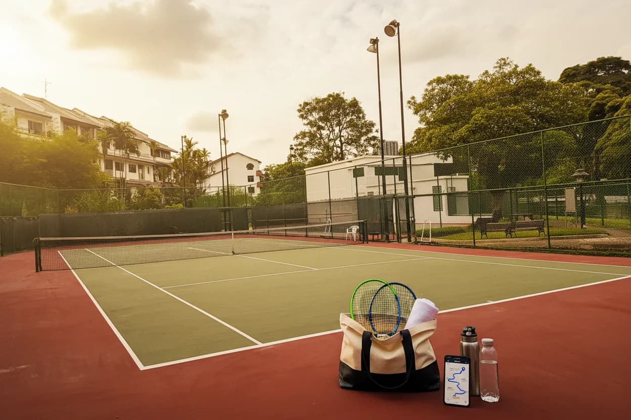 Singapore public tennis-court start for a Wimbledon 2026 watch-and-walk route