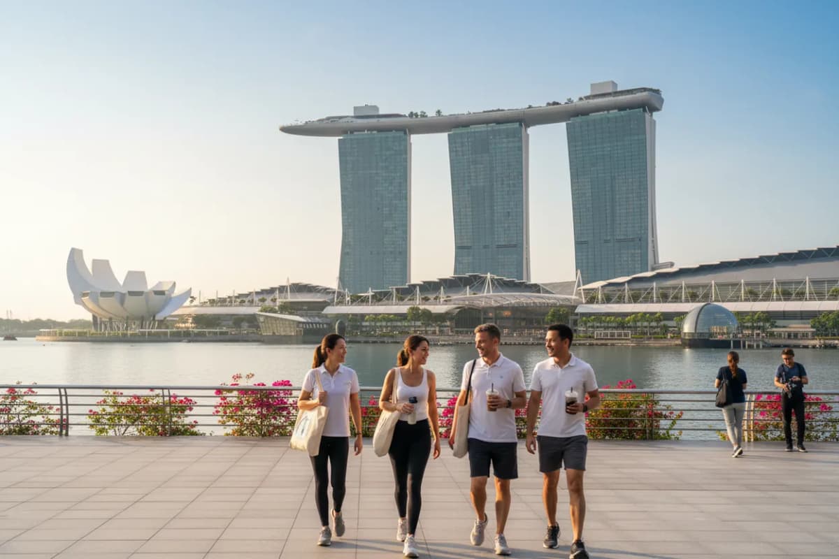 Marina Bay cool-down finish after a Singapore Wimbledon route