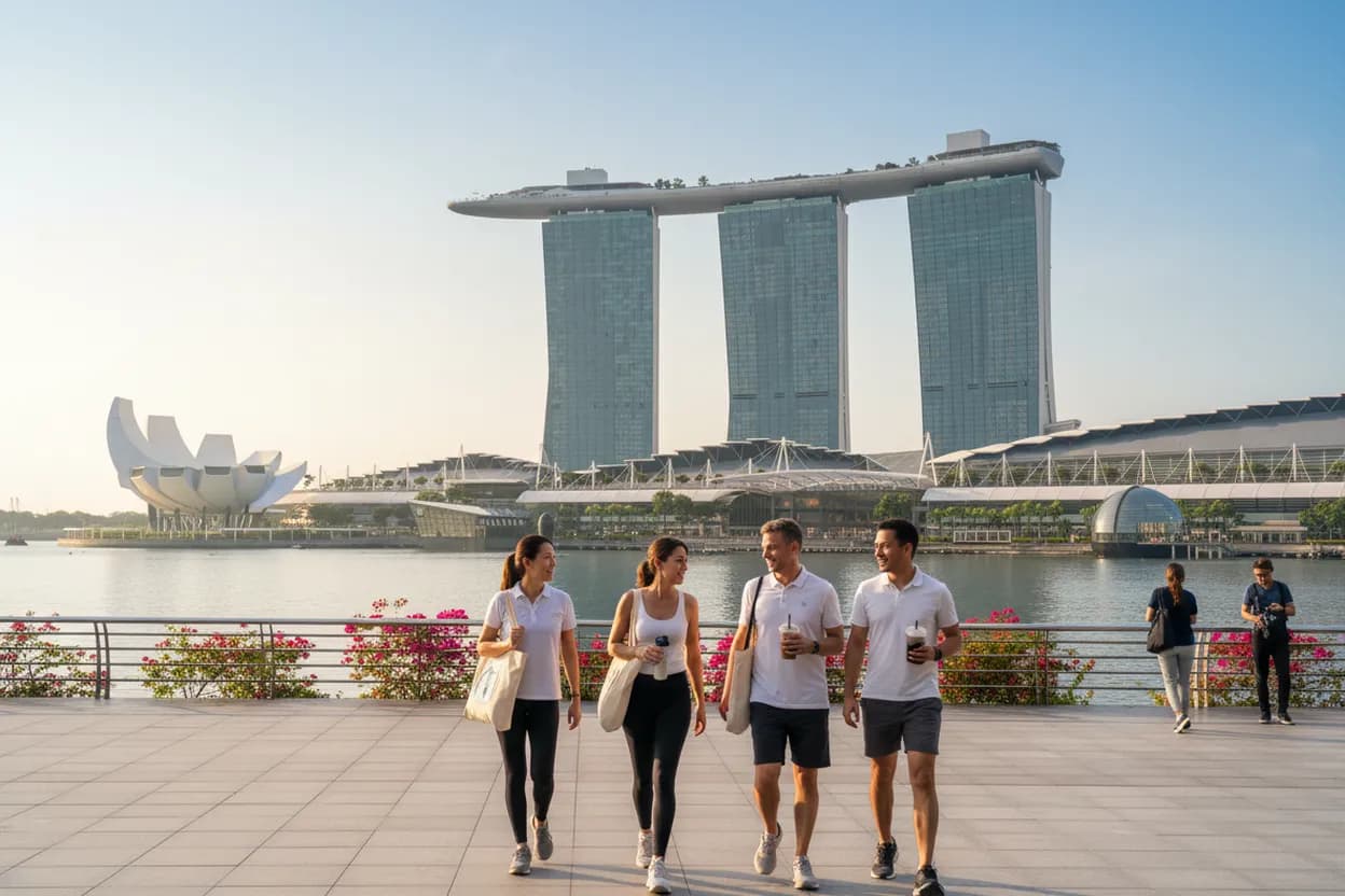 Marina Bay cool-down finish after a Singapore Wimbledon route