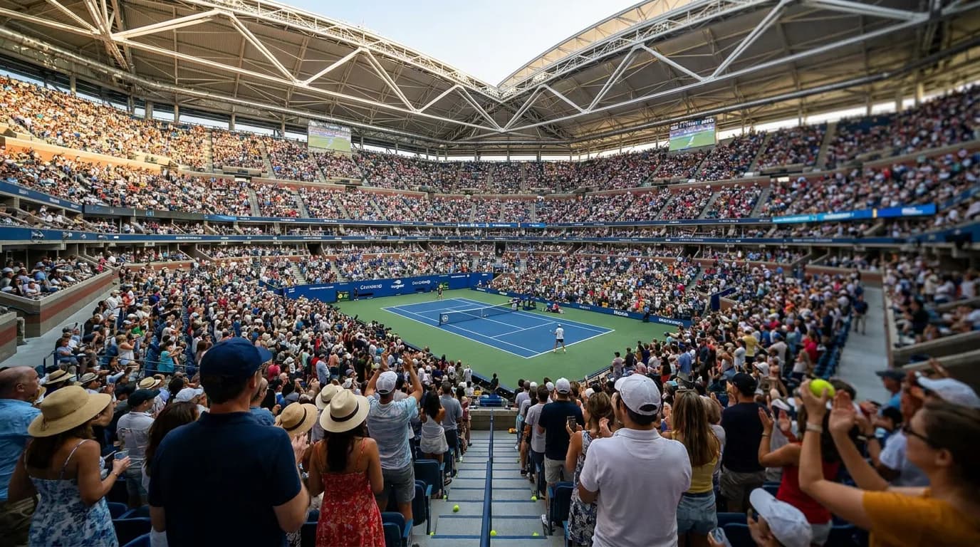 Bright US Open tennis atmosphere illustrating Sinner vs Zverev: Could Wimbledon’s Rivalry Define the US Open.