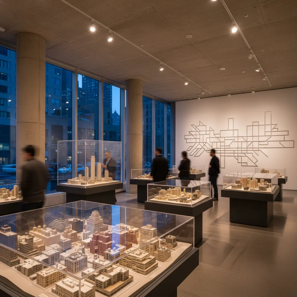 Editorial-style realistic scene inspired by Skyscraper Museum in New York.