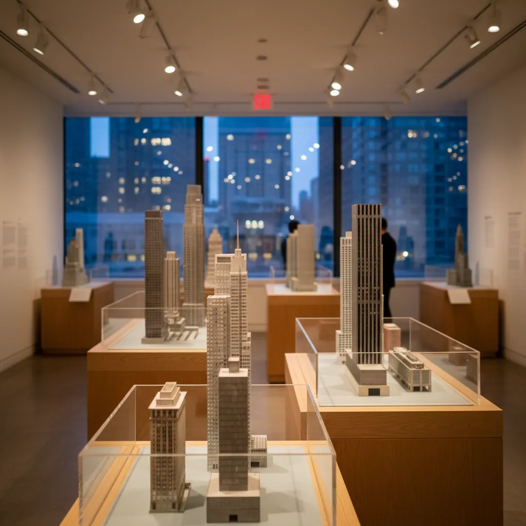Editorial-style detail scene for Skyscraper Museum in New York.