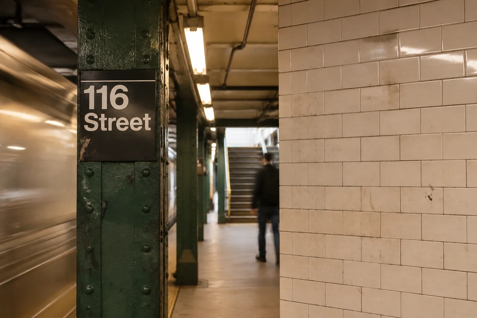 Tile wall and pillar detail at 116th Street subway station on the 6 train line