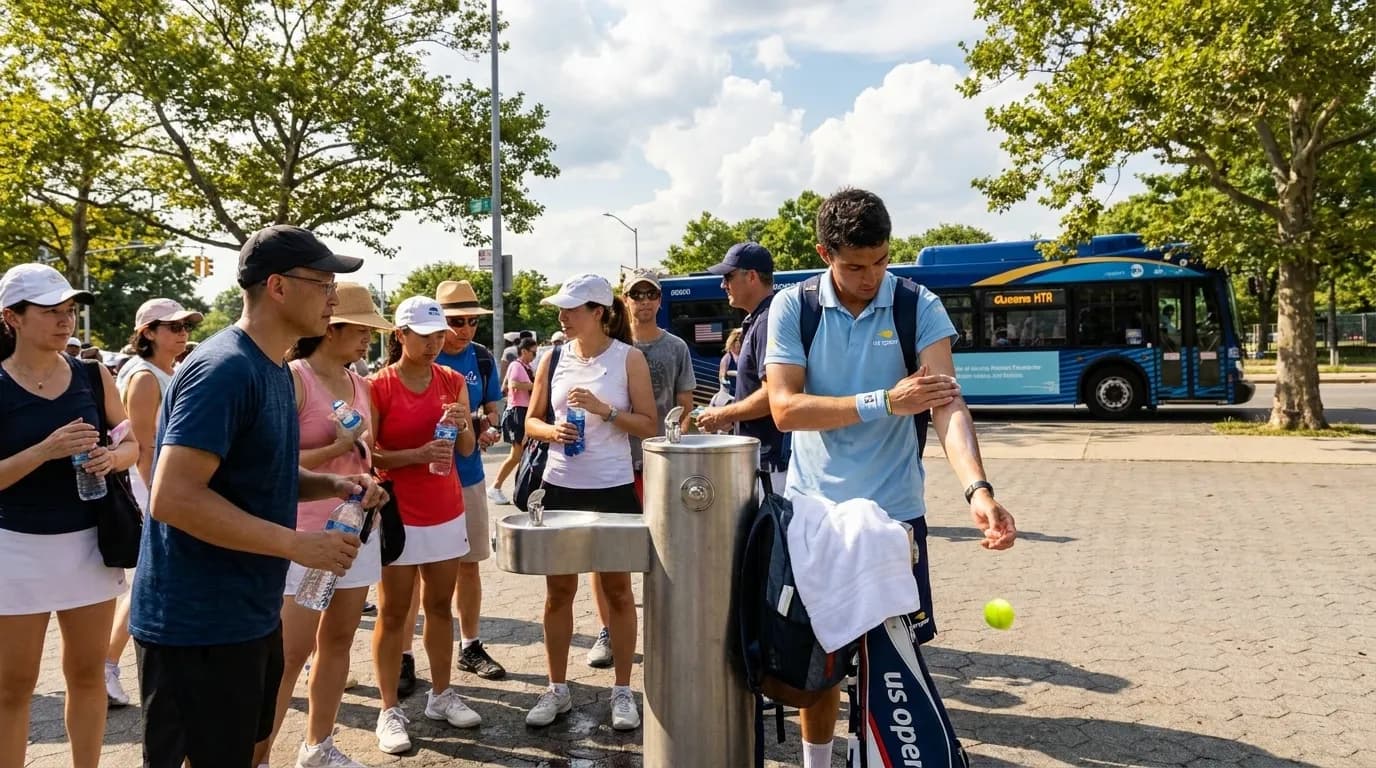 Bright editorial scene supporting Smart Sunscreen Timing for Long US Open Day Sessions.
