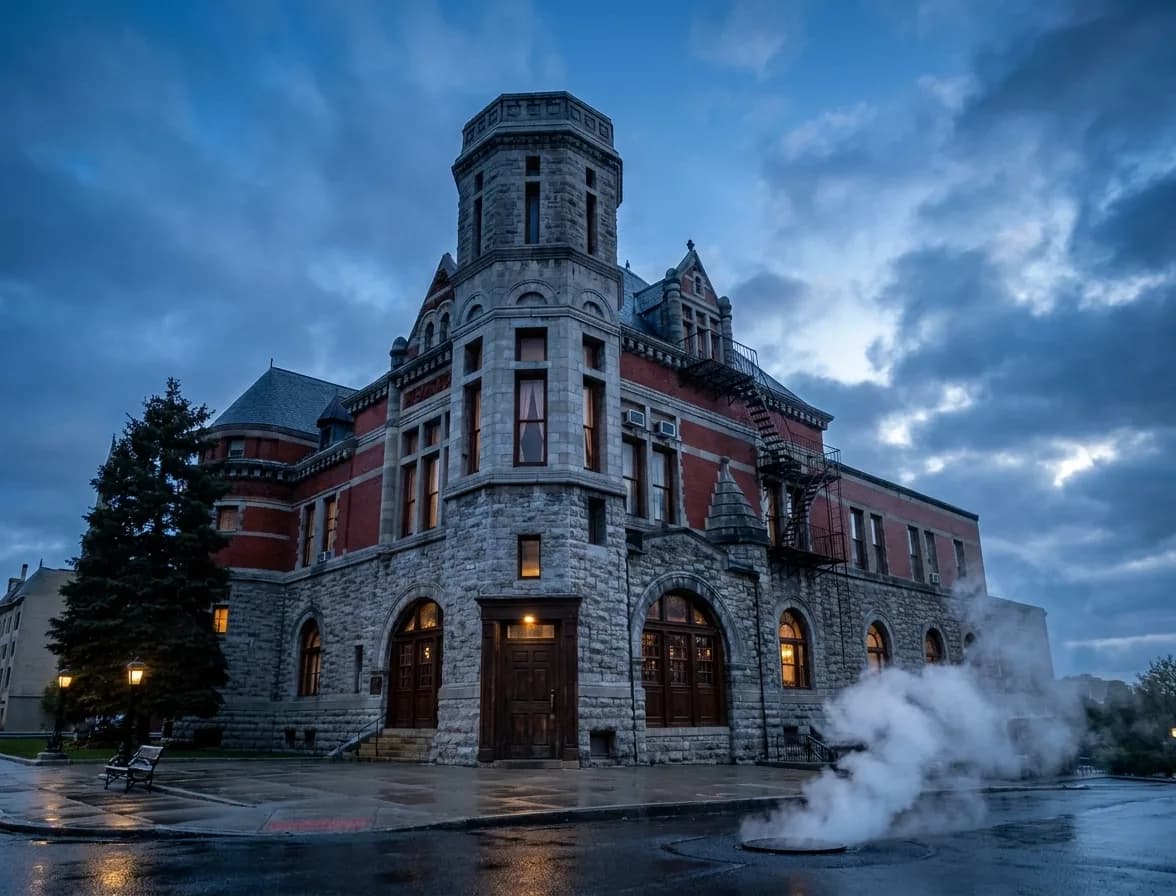 A New York corner pub in a walk-up building before sunrise
