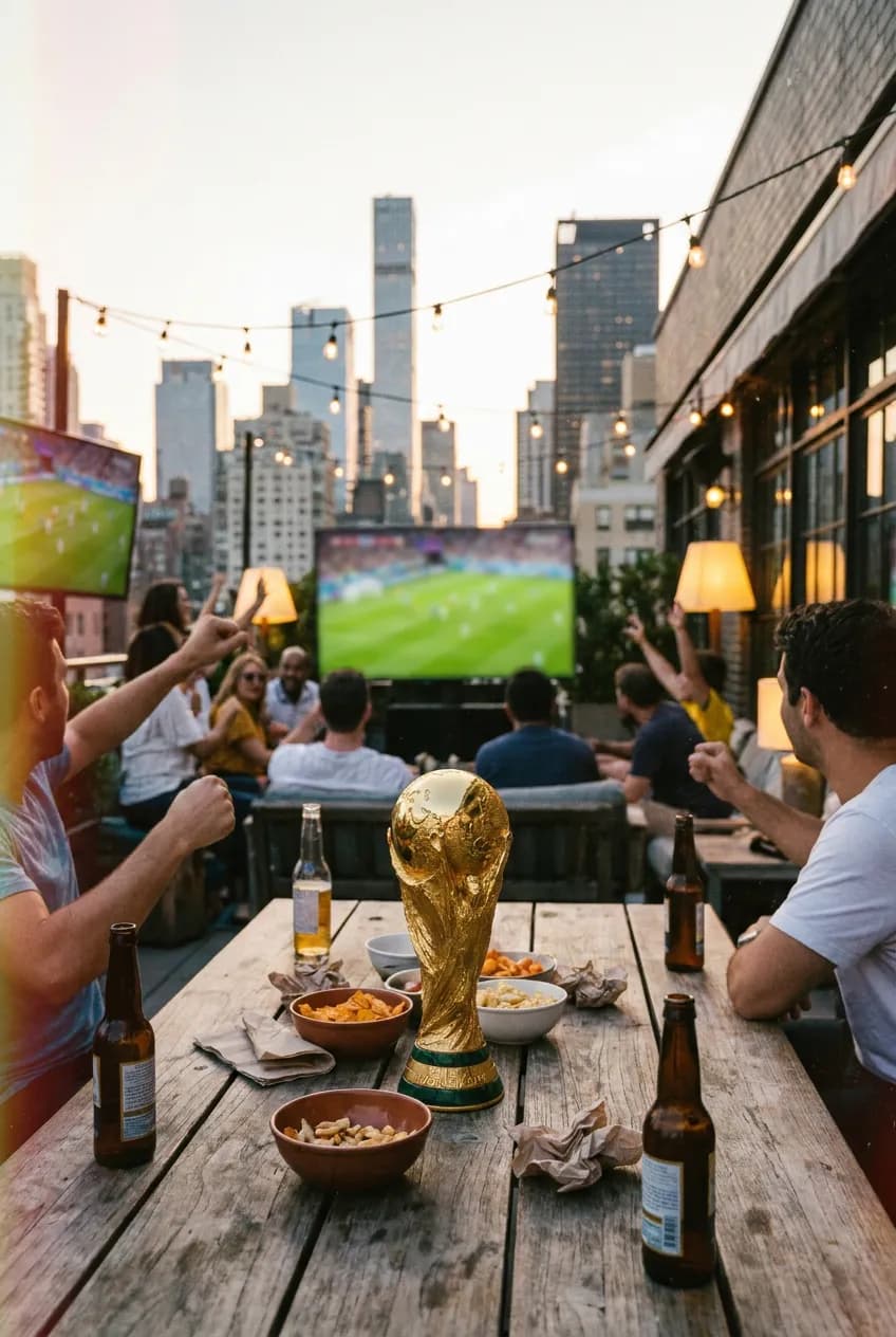 Hotel rooftop match-watching setup in New York