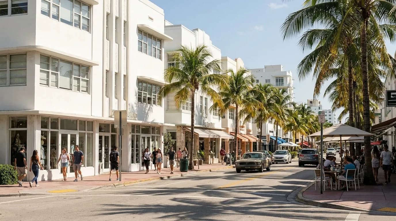 Washington Avenue storefronts in South Beach Miami